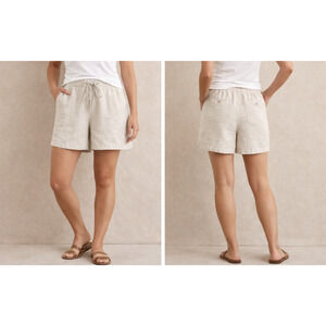 Talbots Womens Linen Shorts L Beige Elastic Waist Drawstring Casual Summer